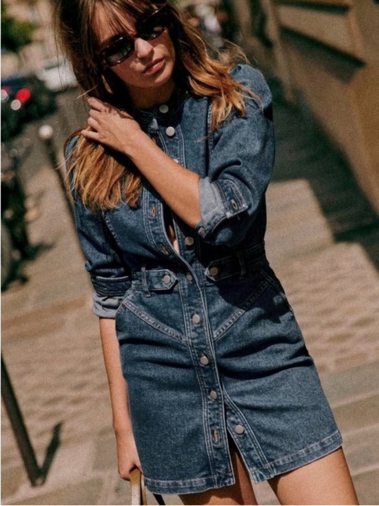 Sezane Dresses & Skirts - Sezane Alberta Blue Jean Buttoned Sheath Mini Denim Dress 34 US 2